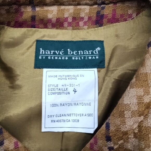 Vintage harvé benard Jacket Womens Size 4 Multi Plaid Shoulder Pads Button Front - Picture 3 of 4